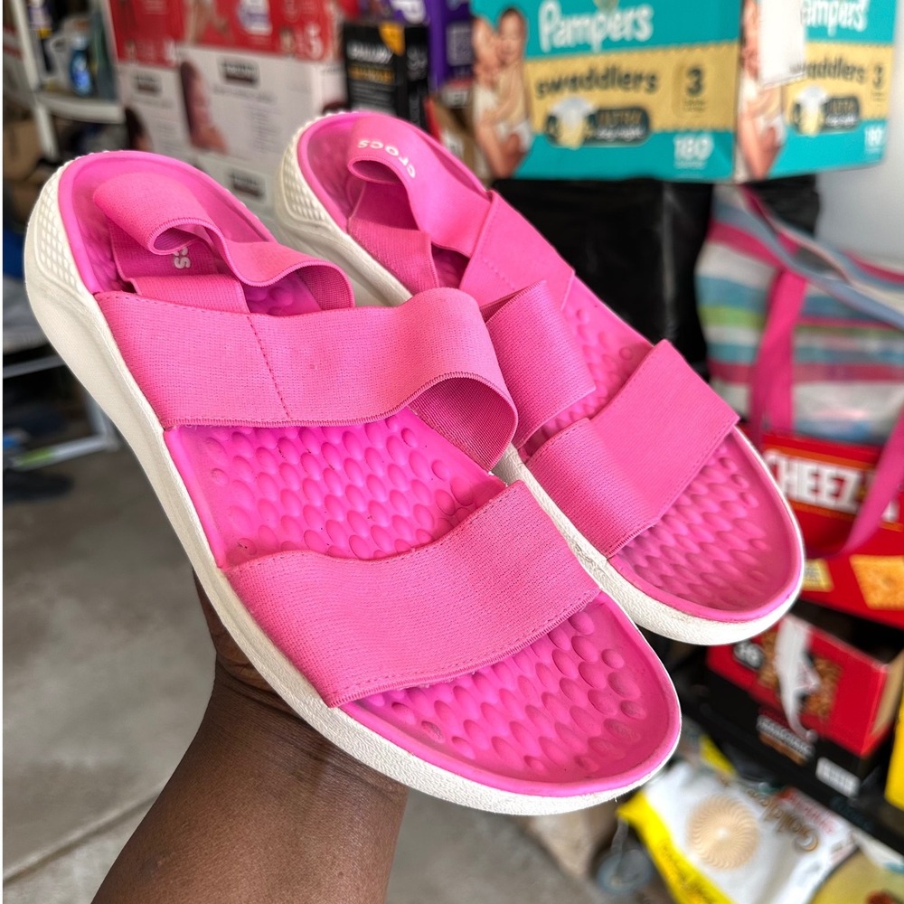 Crocs Women's LiteRide Stretch Sandals Size 7 Pink Shoes‎ - Picture 14 of 14